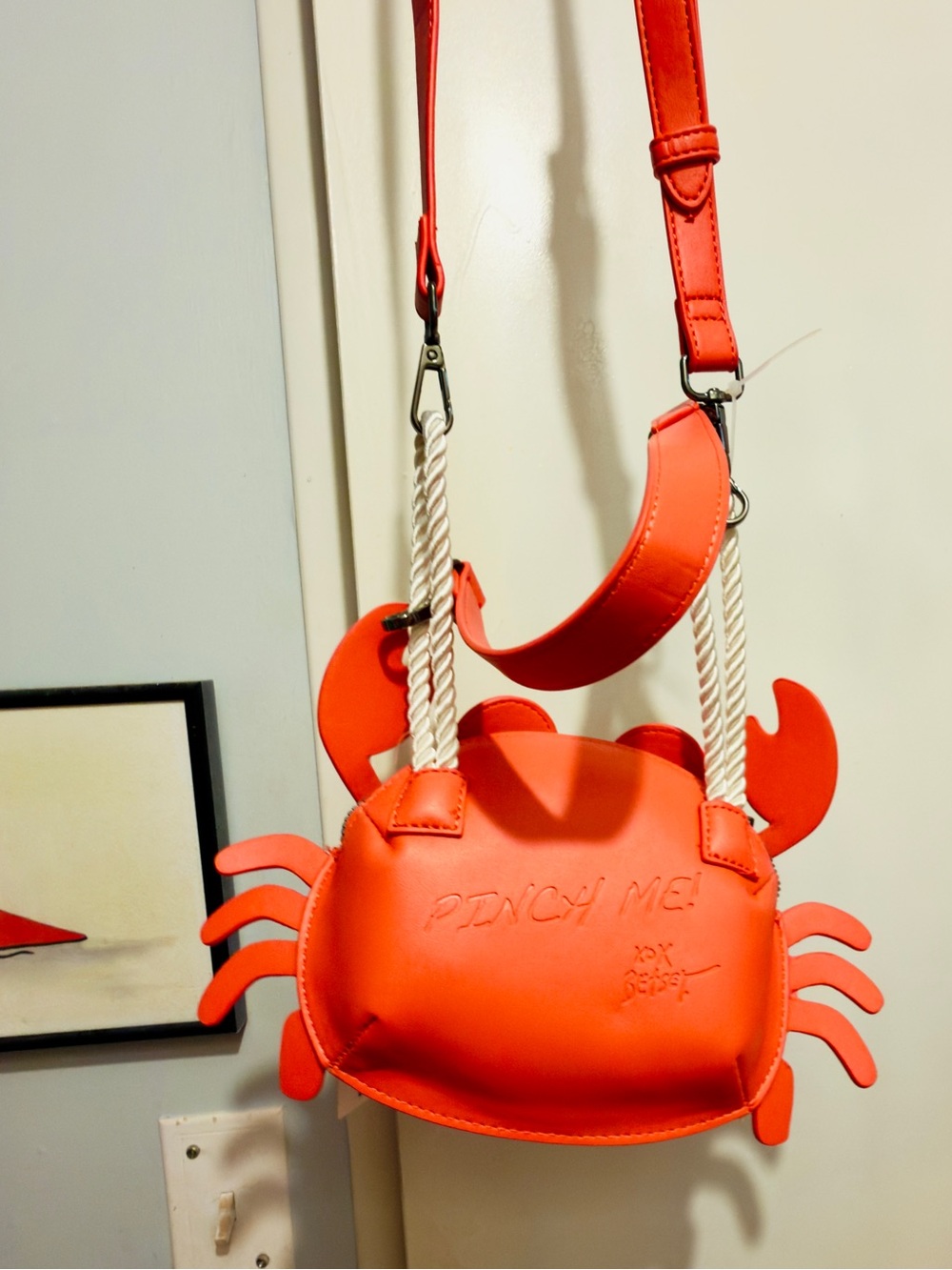 Betsey Johnson Red Crab Crossbody Bag with Rope Strap - Picture 6 of 13